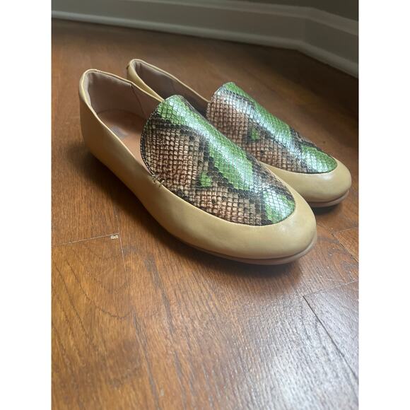 Fitflop Lena Tan Snake Leather Loafers Sz 10 - Picture 2 of 7